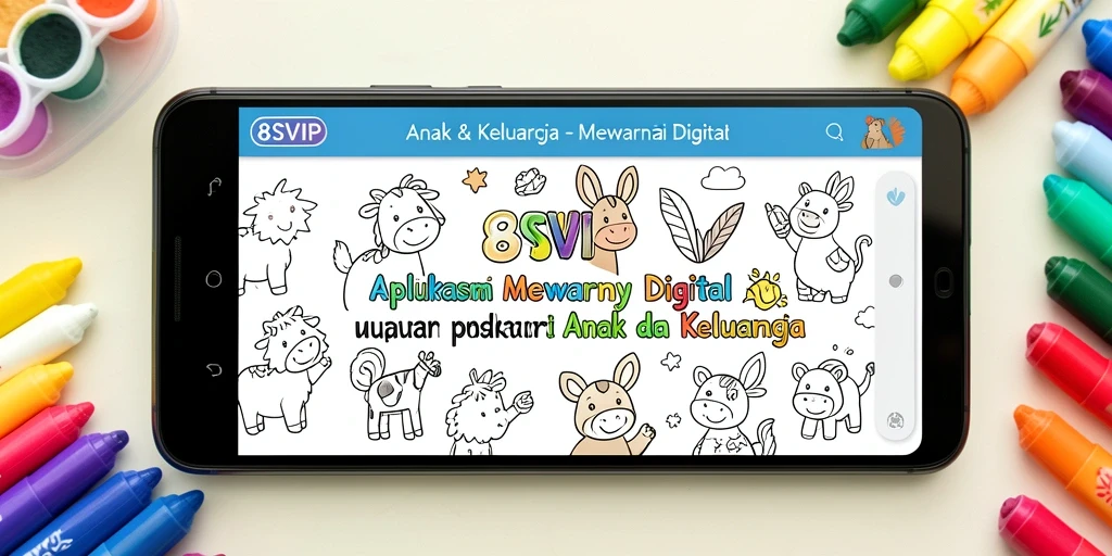Tampilan antarmuka mewarnai yang menarik dan ramah anak.