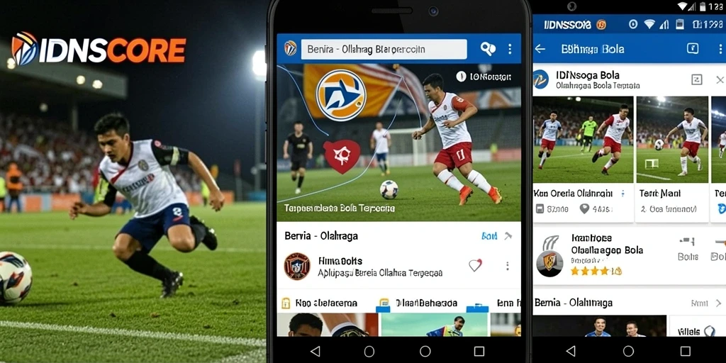 Antarmuka aplikasi IDNSCORE yang menampilkan berita olahraga bola terkini.