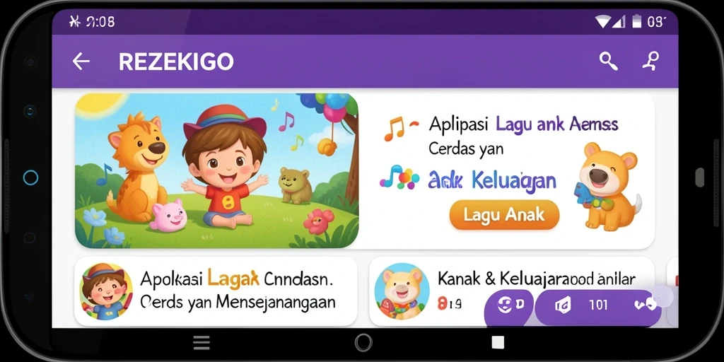 Antarmuka aplikasi REZEKIGO dengan fitur Lagu Anak.